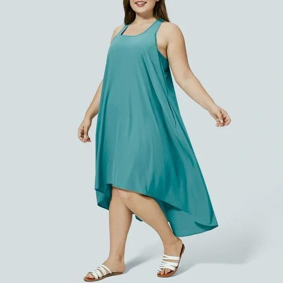 Halara Breezeful High Low Flowy Midi Quick Dry Casual Plus Size Dress Sz 2X NWT - Picture 1 of 8